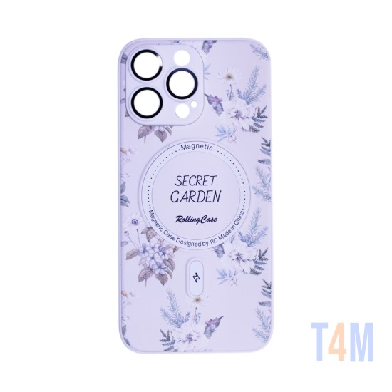 Capa Magnetic com Desenho De Flores para Apple iPhone 14 Pro Max Rosa